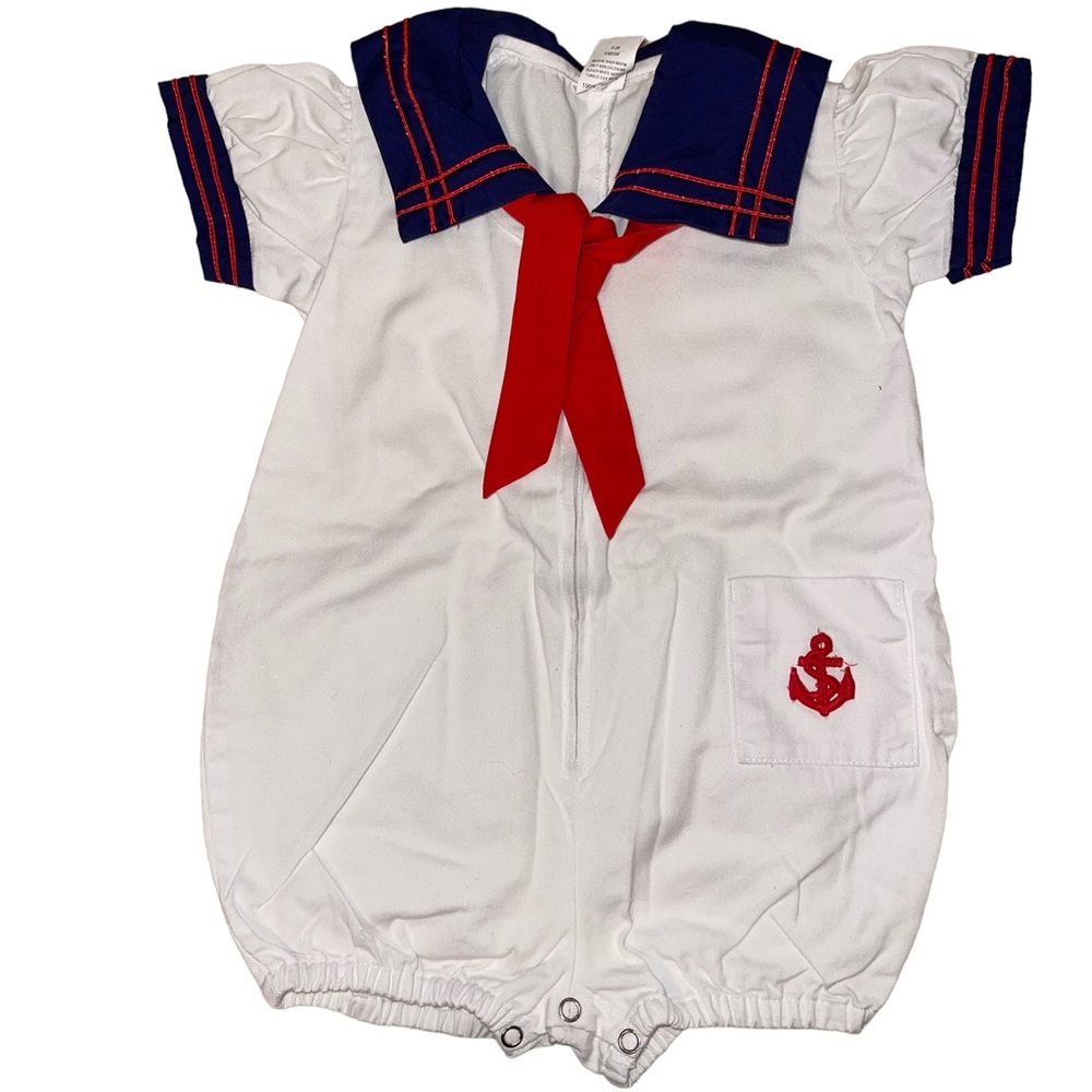 Vintage Infant Sear Sailor Suit/Romper Boys Sailor Suit Size Large Red Blue